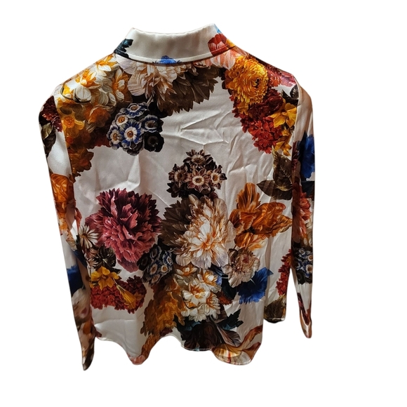Hark + Hammer Long Sleeve Blouse + Ivory Bouquet Stretch Silk  Size Medium - Picture 6 of 11